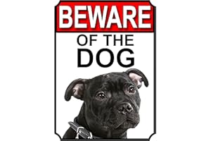 SHAWPRINT LIMITED BEWARE OF THE DOG METAL GATE SIGN ALASKAN AMERICAN STAFFORDSHIRE 200MM X 150MM (1106H1)