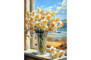 NEWENMO Beautiful Daffodils Diamond Painting Kits for Adults,5D Flowers Diamond Art Kits Complete,DIY Full Drill Gem Art Kits for Adults Beginners,for Living Room Home Wall Decoration-30x40cm