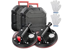 2 Pack Vacuum Suction Cup with Pressure Gauge, Elikliv 8'' Heavy Duty Glass Suction Lifter for Granite & Window Replacement, 440LBS Load Capacity, Hand-held Tile, Portable Box (2 Pack)