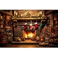 Weihnachts-Kamin-Fotohintergrund 3x3 M – Mit Bäumen, Für Familienfotos & Party-Deko