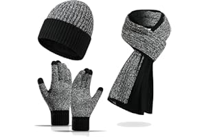 Jarseila d'hiver Bonnets Écharpe Gants Homme Femme d'écran Tactile Mode Ensemble Classique Tricotés Jacquard Bicolore Foulard Longue Gants Chapeau Beanie 2023