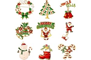 HICARER Set di Spille Natalizie da 9 Pezzi con Strass per Donna Spille Smaltate di Cristallo Spille di Alberi di Natale Campane Pupazzo di Neve per Gioielli per Decorazioni di Natale(Set di Buon Natale)