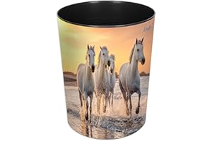‎LÄUFER Läufer 26666 Papierkorb Pferde am Strand, 13 Liter Mülleimer, perfekt für das Kinderzimmer, rund, stabiler Kunststoff, Abfalleimer für Kinder