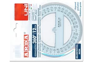 Arda - Goniometro a 360 ° 12 centimetri linea uni - regola (polistirolo, trasparente, 120 mm)