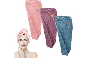 ‎SHEPIN 3 Stück Haarturban mit knopf Haartuch Turban Handtuch Haare schnell trockenes Haartuch Super Saugfähig HaartrockentuchVerdreht Haartuchwickel Mikrofaser für Frauen Mädchen Kinder Alle Haartypen(Typ A)