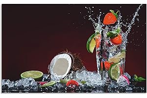 ARTland Spritzschutz Küche aus Alu für Herd Spüle 90x55 cm (BxH) Küchenrückwand mit Motiv Getränke Obst Früchte Kokos Erdbeere Limette Cocktail S6AS