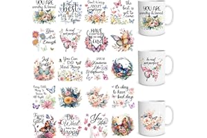 Eiapadeor Inspirational Rub on Transfer Stickers - 20 Sheets Mental Health UV DTF Cup Wraps, Butterfly UVDTF Wraps for Adults, Waterproof Rub on Decals for Glass Cups Mug Tumbler, DIY Transfer Crafts