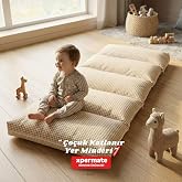 Xpermate Katlanır Pofuduk &Ccedil;ocuk Yer Minderi P&ouml;tikareli Bebek Yer Yatağı &Ccedil;antalı (Krem)