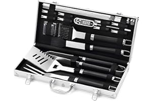ROMANTICIST 20pcs Edelstahl Grillzubehör Tool Set，Grill Zubehör Set Geschenke für Männer und Frauen, Perfektes Grillbesteck Kit mit Grillkoffer und Grillmatte für Garten und Camping