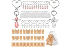 Ruicaifu 24PCS Angel Keychains, Guardian Angel Pendants with Organza Bags and Thank You Tag Angel Lucky Charm Keychains for Wedding Party Return Gifts Favors(Pink and White)
