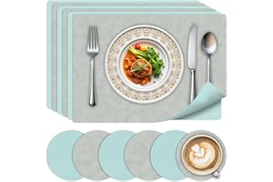 BLESWIN Juego de 6 Salvamanteles y Posavasos - Salvamanteles Lavables Resistentes al Calor, Diseño de Cuero de Doble Cara Antideslizante para Cocina, Hogar, Restaurante