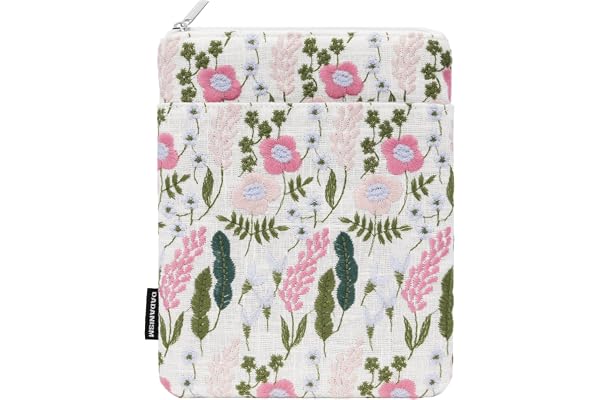 Dadanism 6-7 Inch Embroidered Flower Padded Sleeve for eReader, Lavender | Protective Sleeve Case for 7" Kindle Paperwhite, 7" Kindle Colorsoft Signature Edition, 6" Kindle, 6" Kobo Clara BW/Colour