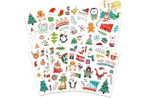 ‎LOMYLM 113 Stück Weihnachtssticker Selbstklebend, Wasserfest Sticker Weihnachten Deko Weihnachtsaufkleber Merry Christmas Weihnachtsbaum Rentier Schneemann Geschenk Sticker für Kinder Scrapbook DIY