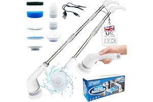 TDBS THE DUSTPAN AND BRUSH STORE Scrub Master™ Electric Spin Scrubber Cordless Rechargeable - Electric Cleaning Brush Handheld Power Scrubber with Long Handle and 8 Brush Heads for Cleaning Kitchen, Tile, Bathroom, Window, car