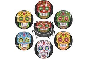 TUCOCOO Zestaw podstawek do malowania diamentowego z czaszką, 6 szt. z uchwytem, szkielet, kwiat, 5D, diamentowe podstawki artystyczne, pełne wiercenie zestawy do malowania z kryształami górskimi dla dorosłych i dzieci, początkujących, artykuły rzemieślnicze, 6 szt