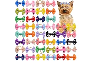 MORJCG 50Pcs Dog Hair Bows, Dog Bows for Hair, Pet Hair Bows, Dog Hair Bows With Rubber Band, Cat Dog Hair Bows, Mix Colors Puppy Hair Bows, Puppy Rubber Band for Hair Grooming Accessories(Polka Dots)