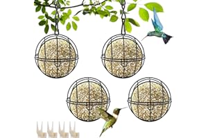 TUFA Mangeoire pour Oiseaux Extérieur Suspendue - Lot de 4 avec Crochets en Forme de S, Métal Boule de Graisse pour Oiseaux Sauvages - pour la Cour, la Maison et le Jardin