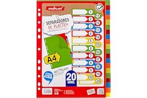 Confezione da 20 separatori StarPLAST – Confezione da 20 separatori colorati, per raccoglitori con 2 o 4 anelli, organizer, rubriche, per scuola o ufficio.