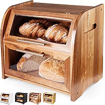 Fishtec Broodtrommel van bamboe met geïntegreerde snijplank, kruimelvanger, broodmand, schuifdeur, ideaal voor het opbergen van brood, 37 x 23 x 19,7 cm