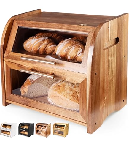 Broodtrommel Voor Op Het Aanrecht, Broodbewaardoos Van Acryl Voor Zelfgebakken Brood Koekjes Bagels Muffins Broodrek Met Roldeksel Beige