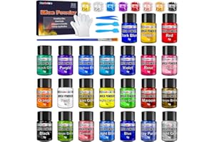 FANSARRICHE Polvere di mica per resina epossidica, 32 colori Polvere di pigmento metallizzata Colori in polvere glitterata, per sapone, resina, bombe da bagno, candele, artigianato artistico, unghie, slime