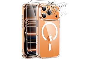 ivencase Magnetica Cover per iPhone 17 Pro con 2 Vetro Temperato e 2 Vetro Fotocamera, Compatibile MagSafe Hard PC Anti-Graffio Protettiva Case Antiurto Custodia iPhone 17 Pro 6.3" (Trasparente)
