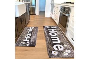 Alishomtll Kitchen Mats Sets, 2 Piece PVC Kitchen Rugs, Waterproof Non-slip Anti-Fatigue Stain-Resistant Home Kitchen Runner Washable Standing Mats for Home Office Floor 44x75+44x150cm