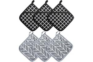 DXRPO Presine da Cucina e Guanti da Forno Resistenti al Calore 392 °F, Imbottito con cotone riciclato, Presine da Cucina, Per Cucinare e Cuocere, 18cm x 18cm, 3 pezzi Grigio e 3 pezzi Nero