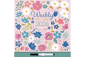 THE GIFTED STATIONERY CO. LTD. 2026 Weekly Family Planner Calendar - Includes 180 Reminder Stickers, Removable transparent overlay and dry wipe pen to effortlessly repeat regular weekly activities, 6 Columns