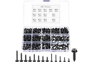 JINZEYOU 278 sztuk wkrętów samogwintujących M3, M4, M5, wkręty z łbem sześciokątnym, z łbem krzyżowym, samogwintujące, wkręty do dachów, do płyt kartonowo-gipsowych, czarne ( 278)