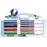 Paper Mate Low Odour Whiteboard Markers, Fine Tip, Assorted Ink Colours, 4 Count