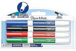 PAPER MATE Papermate Pennarelli per Lavagna Quasi Inodore, Punta Fine, Colori Assortiti, 4 Pezzi
