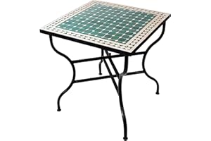 MARRAKESCH ORIENT & MEDITERRAN INTERIOR table en zellige et fer forgé artisanale marrakech nature / vert 70x70cm