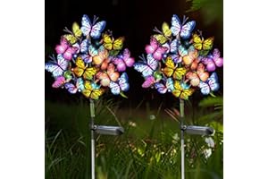 Hqynss Butterfly Solar Lights Outdoor Garden 2 Pack, 40+ Color Changing Butterflies IP65 Waterproof, Solar Powered LED Stake Lights for Patio Yard Pathway, Festival Gift