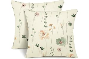 YCOLL Kissenbezug 40x40 2er Set Dekokissen Leinen Sofakissen,Zierkissen Florales Aquarellgemälde Kissenbezüge,für Sofa Schlafzimmer Wohnzimmer Outdoor Kissenhülle 40x40cm A258-16