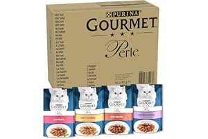GOURMET Perle - Cibo Umido Gatto Adulto, Filettini in Salsa con Trota, Tacchino, Anatra, Selvaggina. 96 Buste da 85 g
