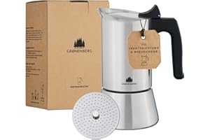 ‎GROENENBERG Groenenberg Espressokocher Induktion + Reduziersieb I Edelstahl Mokkakanne 4 oder 6 Tassen Espresso I Espressokanne inkl. Ersatzdichtung