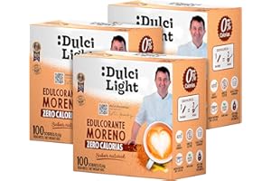DULCI LIGHT DULCE Y FAVORABLE Dulcilight Édulcorant Roux Zero Calorie 300 Buchettes 1g=10g de Sucre Brun Substitut de Sucre de Canne Muscovado Granulé aux Fibres 100% Saveur Naturelle Non OGM Keto Sans Gluten Végétalien