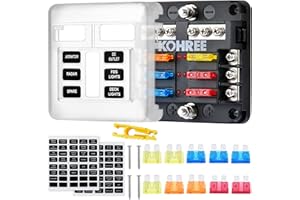 Kohree 6 Vie Scatola Porta Fusibile 12V - 32V 100A con 10 Fusibili con Indicatore LED e Coperchio di Protezione, per Auto Barca Camion