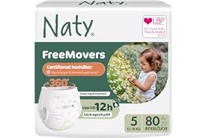 Naty FreeMovers Byxblöjor, Storlek 5 (12–18kg), 80-pack | För känslig hud, Hypoallergena potträningsblöjor, Absorberande & Lä