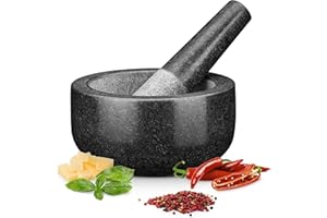 ‎H&S H&S Zestaw tłuczków i moździerzów Premium solidny kamień granitowy duży czarny - średnica 16 cm