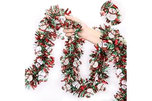 LATERN 10M Guirnalda Navideña de Oropel con Muñeco de Nieve, Rojo Verde Espumillón Metálico Guirnalda Gruesa Brillante para Árbol de Navidad Invierno Boda Cumpleaños Día Festivo Fiesta Decoración