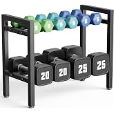 2 Tier Dumbbell Rack, 20" Length, Adjustable Weight Rack for Home Gym, Dumbbells and Kettlebells (Stand Only)