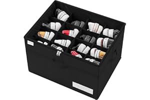Shoe Organiser for Closet, Fits 16 Pairs, Large Shoe Cabinet, Shoe Box with Transparent Lid, Strong Storage Box for Shoe Storage, Space Saving Shoe Rack with Handles, Black