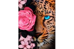 AIRDEA Léopard Peinture en Diamant Kits pour Adultes Enfants, 5D Rond Fleurs Diamond Painting Kit Complet, DIY Art du Diamant Peinture Animal Diamant Kits,Broderie Diamant Léopard Mosaique 30x40cm