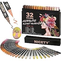 NICETY 180 Kleuren Acrylstiften met Kwastpunt - Verfstiften voor Glas, Keramiek, Hout - Op Waterbasis - Niet-Giftig voor Volwassenen en Kinderen