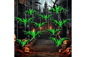 Skyearman - Decoración de Halloween, 10 piezas de Halloween murciélago brillante, murciélago fluorescente colgante de halloween de PVC impermeable para decoración de Halloween, interior exterior