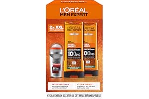 ‎L'ORÉAL MEN EXPERT L'Oréal Men Expert Pflegeset für Männer, Geschenkset mit XXL Duschgel und Deoroller, Geschenke für Herren inklusive Bodywash und Deo Roll-On, Hydra Energy, Heat Protect, 2 x 400 ml, 1 x 50 ml