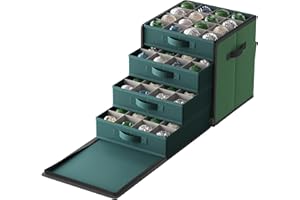 SONGMICS Organizer na bombki świąteczne Boczne otwieranie Możliwość układania w stosy 4 szuflady Tkanina Oxford 600D 64 przegródki 3" każda leśna zieleń RFB037C01