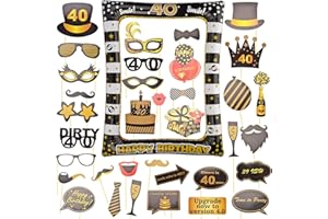 AIYONG 35 Stück 40.Jahre Geburtstagsfeier Fotorequisiten aufblasbarer Rahmen, 40 Geburtstag Foto Requisiten, 40. Geburtstag Frau Mann Foto Requisiten Geschenke, 40 Geburtstag Party Deko